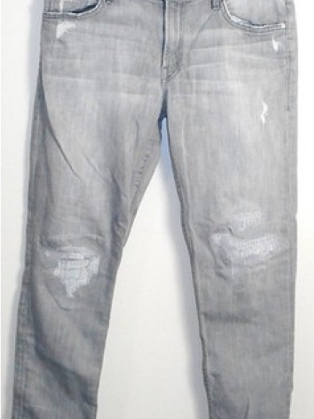 MOTHER Light Gray Slim Distressed Jeans